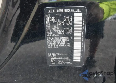 2012 Infiniti Qx56 z USA, uszkodzony, nr VIN JN8AZ2NF6C9515141